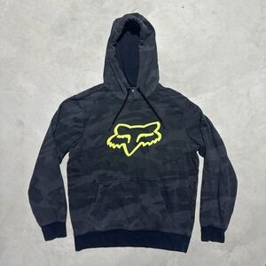 Y2K Fox Racing Sweater Men's M Gray Camo Graphic Logo Motorcross Racing Hoodie